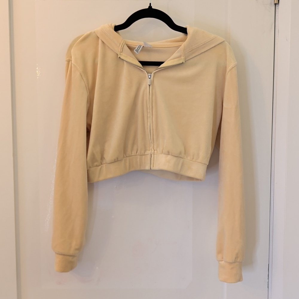 H&M Divided Cropped Velour Hoodie